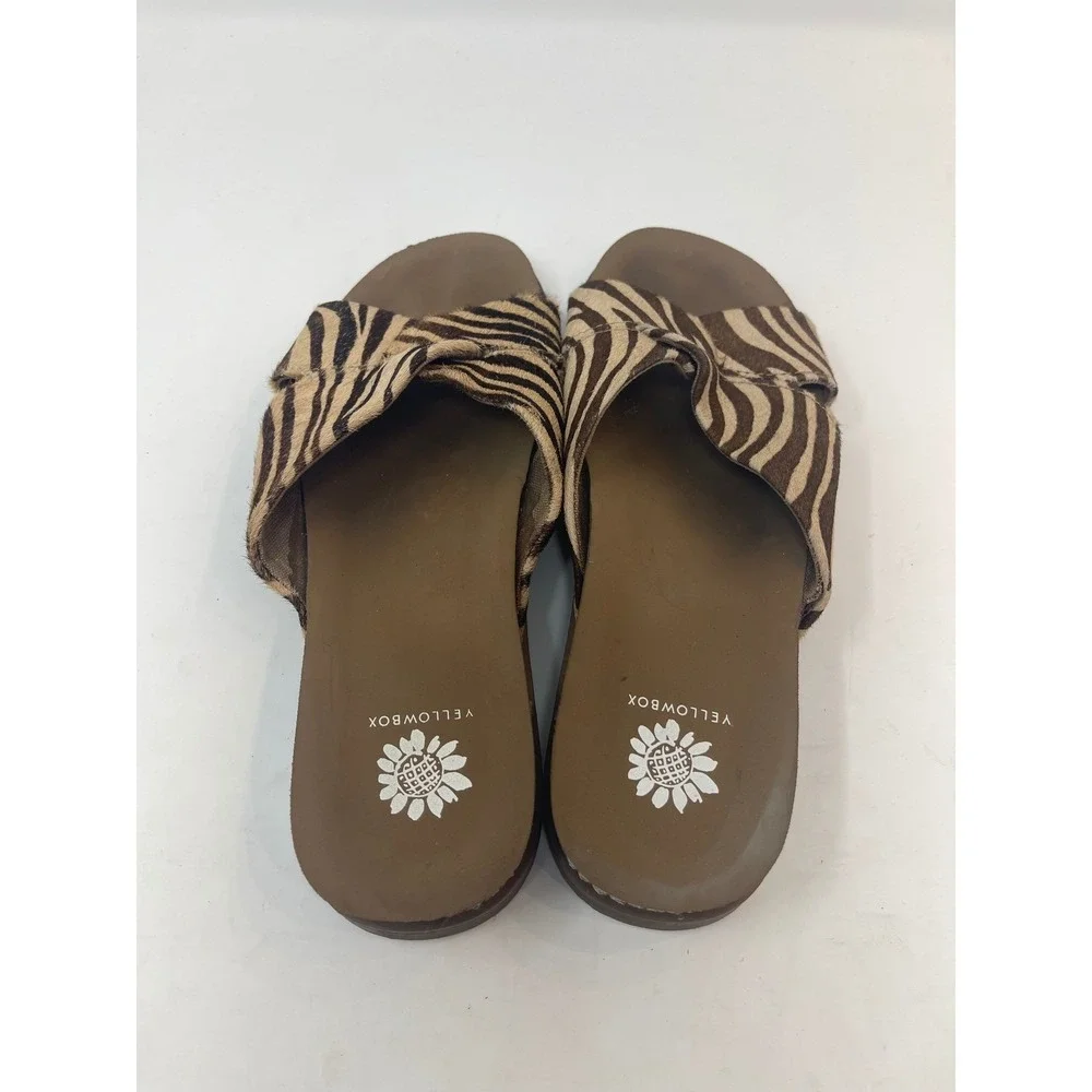 Yellow Box Zebra Print Slide Sandals Women's Size 7 Brown Tan Calf Hair - Picture 5 of 10